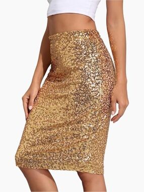 Gold Sequin Pencil Skirt - Women